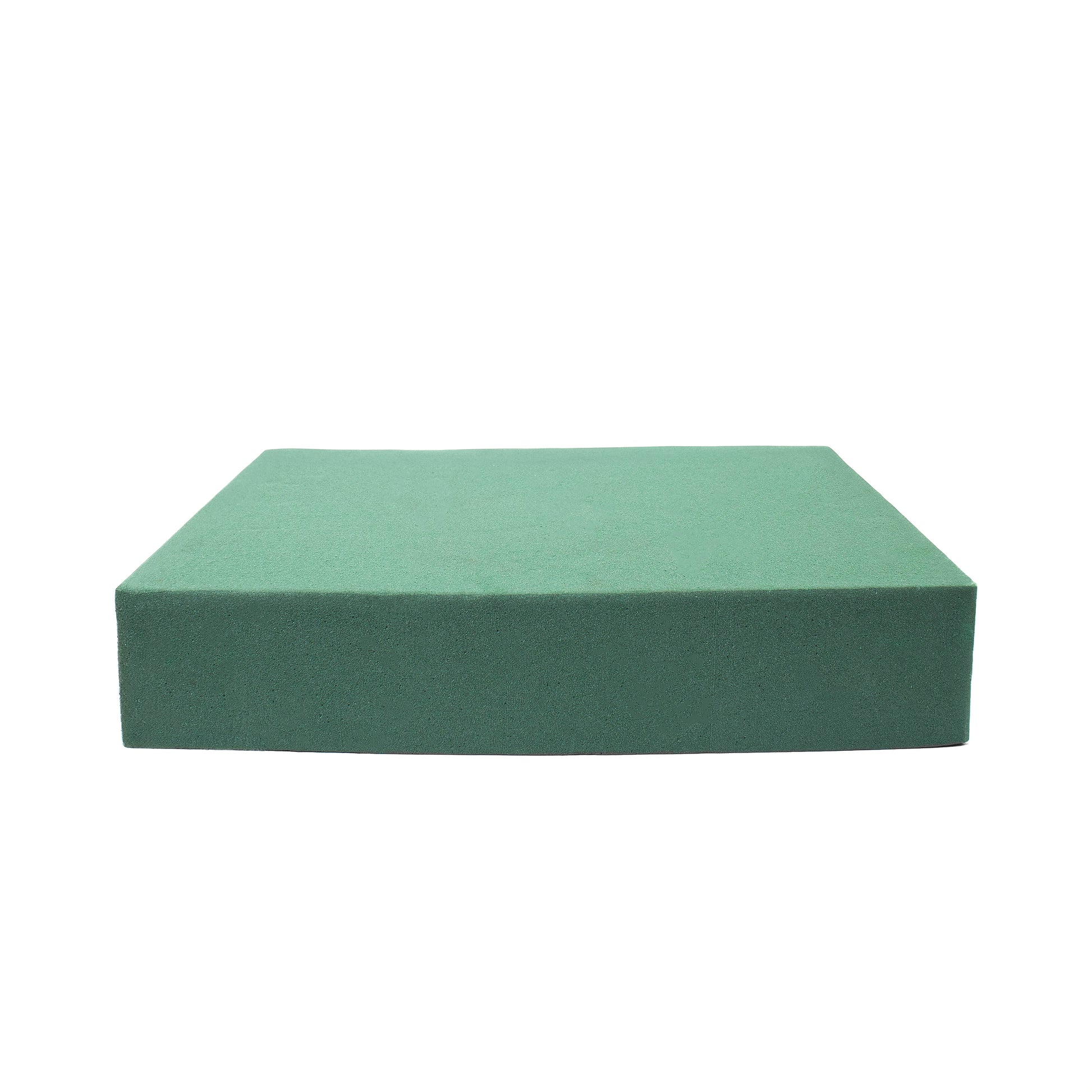 A green rectangular block of floral foam on a white background.