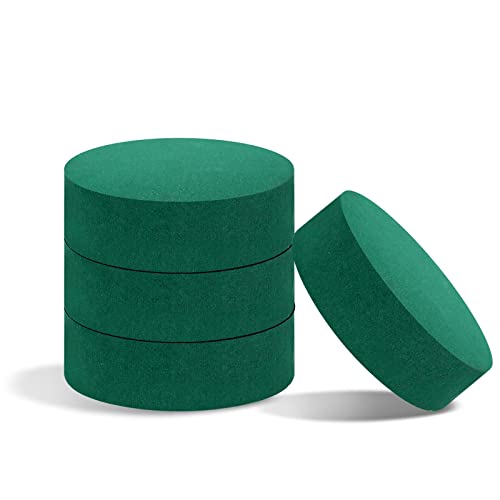 FLOFARE Pack of 4 Round Floral Foam Blocks (8" Diameter x 1.5" Height), Wet & Dry Green Flower Foam for Flower Arrangements, Florist Foam, and Floral Decorations