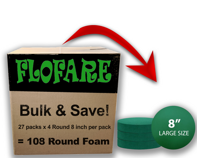 Wholesale Carton - 27 Packs of 4 Round Floral Foam Blocks (8" Diameter x 1.5" Height) - Wet & Dry Green Flower Foam for Florist Arrangements & DIY Floral Decorations