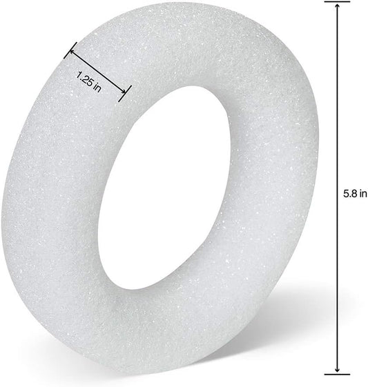 Craft Foam Wreath Ring – White XPS Foam for Crafts, Floral Arrangements & Decorations (1.25" × 5.8")