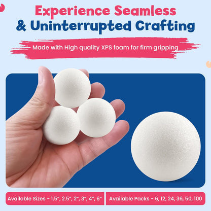 Craft Foam Balls – White SolidCore XPS Foam Spheres for Crafts, Decorations & Event Displays (1.3", 2.3", 2.8", 8") – Multiple Pack Sizes