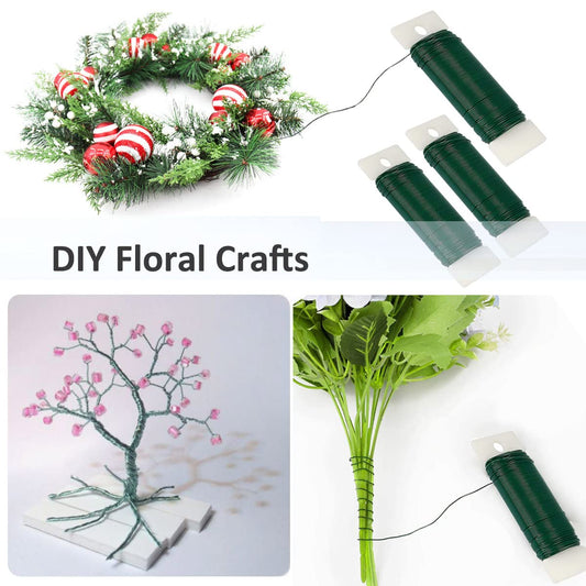Green Floral Paddle Wire 22 Gauge – 3 Rolls (117 Yards) Flexible Florist Wire for Floral Arrangements, Wreaths, Crafts & Garden Support