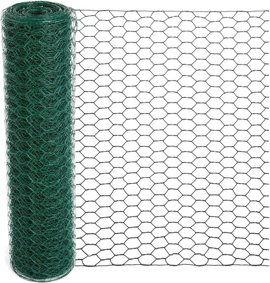 Green PVC Coated Floral Wire Mesh Roll – 15.7" × 157" Hexagonal Chicken Wire for Floral Arrangements, DIY Crafts & Garden Protection