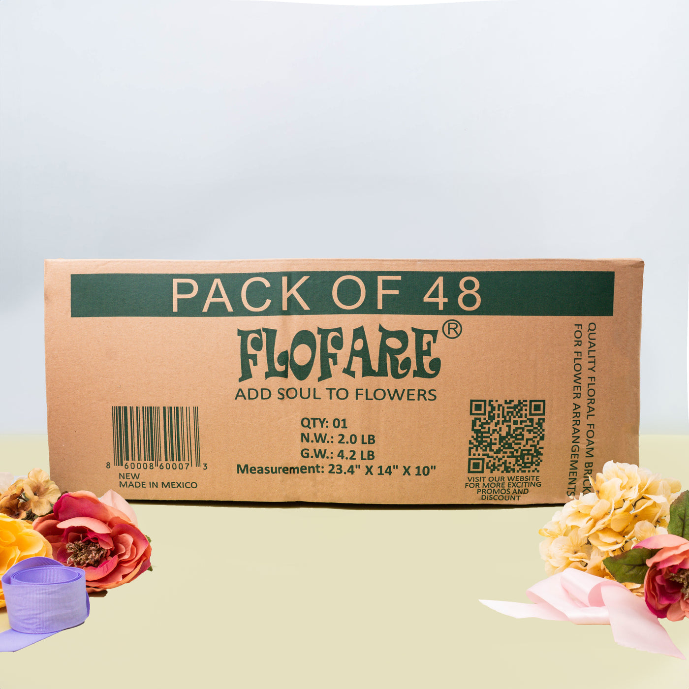 Bulk Pack of 48 Floral Foam Blocks (7.8” L x 3.5” W x 2.4” H), Wet & Dry Foam for Flower Arrangements