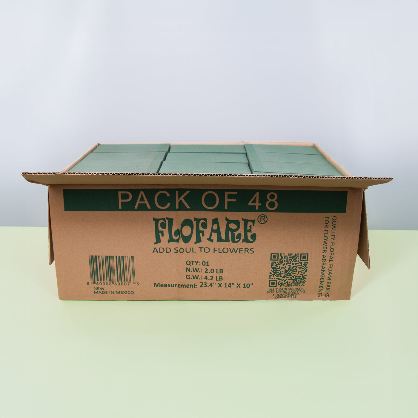 Bulk Pack of 48 Floral Foam Blocks (7.8” L x 3.5” W x 2.4” H), Wet & Dry Foam for Flower Arrangements