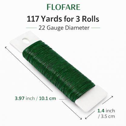 Green Floral Paddle Wire 22 Gauge – 3 Rolls (117 Yards) Flexible Florist Wire for Floral Arrangements, Wreaths, Crafts & Garden Support
