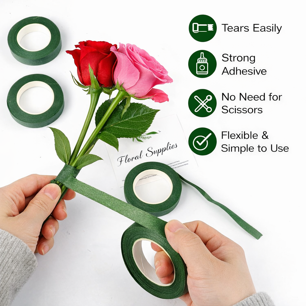 Dark Green Floral Tape 1/2 Inch – Professional Stem Wrap Tape for Floral Arrangements, Bouquets & Craft Projects (30 Yards Roll)