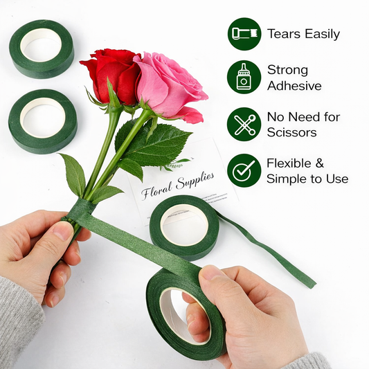 Dark Green Floral Tape 1/2 Inch – Professional Stem Wrap Tape for Floral Arrangements, Bouquets & Craft Projects (30 Yards Roll)