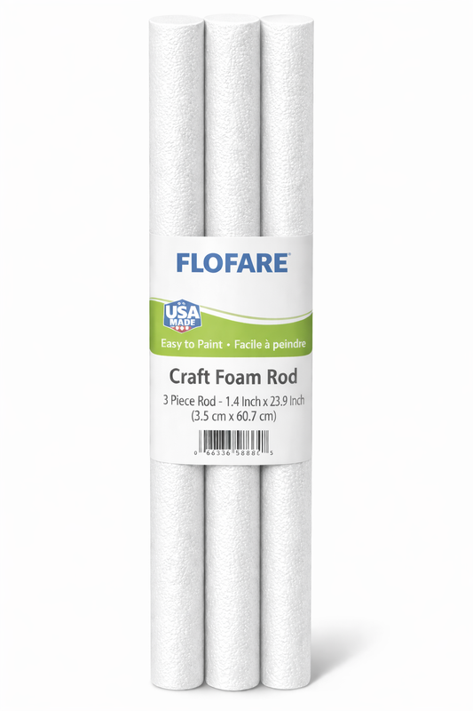 EPS Craft Foam Rods – White Polystyrene Foam Cylinders for Crafts, Decorations & Event Displays (1.4" × 23.9") – Pack of 3