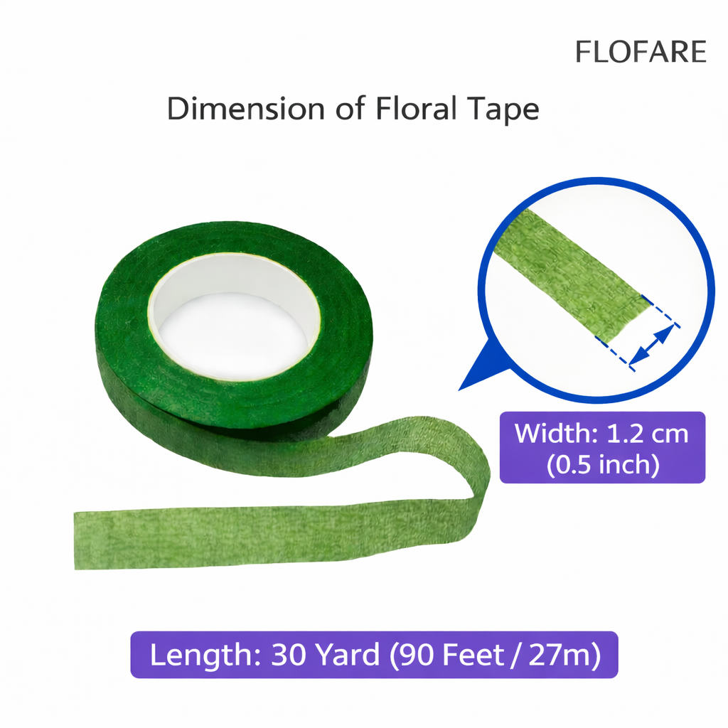 Dark Green Floral Tape 1/2 Inch – Professional Stem Wrap Tape for Floral Arrangements, Bouquets & Craft Projects (30 Yards Roll)