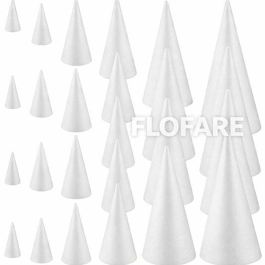 EPS Craft Foam Cones – 24 Piece Set White Polystyrene Cones for DIY Crafts, Holiday Decorations & Event Displays (3.15", 4.33", 5.91", 7.87", 9.84", 11.81")