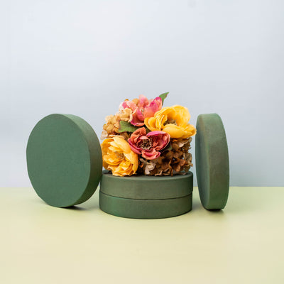 FLOFARE Pack of 4 Round Floral Foam Blocks (8" Diameter x 1.5" Height), Wet & Dry Green Flower Foam for Flower Arrangements, Florist Foam, and Floral Decorations