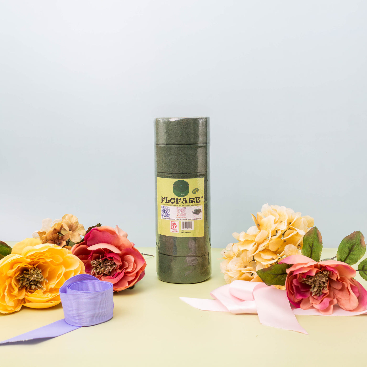 FLOFARE Pack of 6 Round Floral Foam Blocks (3" Diameter x 1.5" H) for Wet & Dry Flower Arrangements