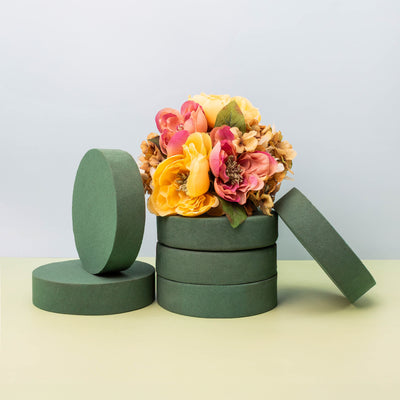 FLOFARE Pack of 6 Round Floral Foam Blocks (6" Diameter x 1.5" Height), Dry & Wet Green Foam for Flower Arrangements, Florist Supplies