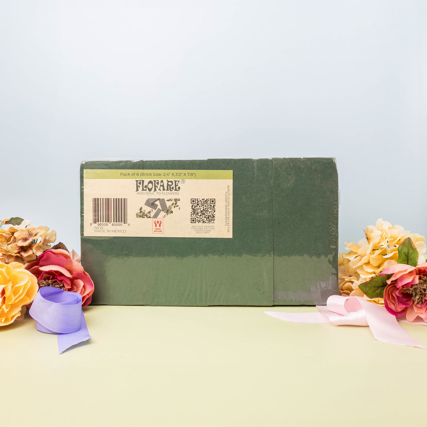 FLOFARE Pack of 8 Floral Foam Blocks (7.8” L x 3.5” W x 2.4” H), Wet and Dry Floral Foam for Flower Arrangements & DIY Floral Decorations