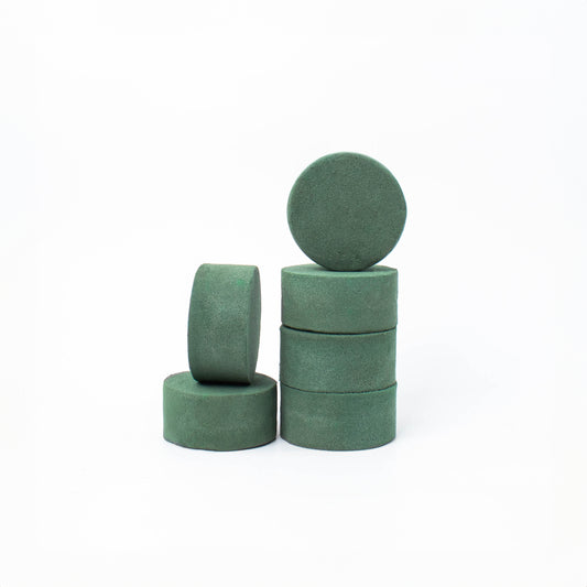 FLOFARE Pack of 6 Round Floral Foam Blocks (4.5" Diameter x 1.5" Height), Wet and Dry Green Foam for Flowers