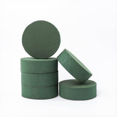 FLOFARE Pack of 6 Round Floral Foam Blocks (4.5" Diameter x 1.5" Height), Wet and Dry Green Foam for Flowers