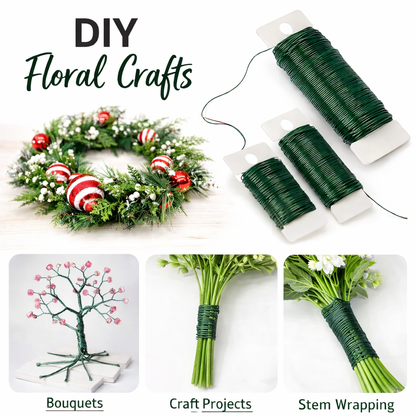 Green Floral Paddle Wire 22 Gauge – 3 Rolls (117 Yards) Flexible Florist Wire for Floral Arrangements, Wreaths, Crafts & Garden Support