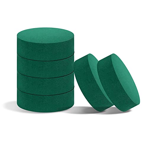 FLOFARE Pack of 6 Round Floral Foam Blocks (6" Diameter x 1.5" Height), Dry & Wet Green Foam for Flower Arrangements, Florist Supplies